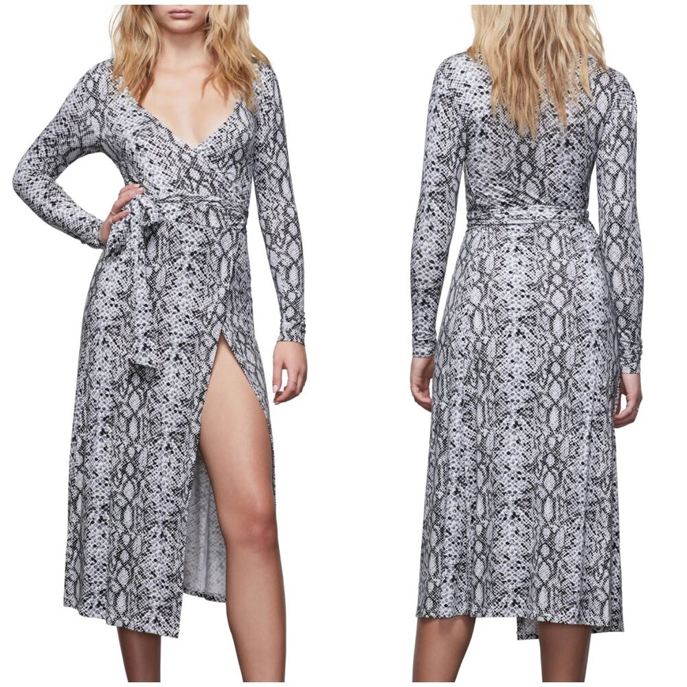 New w/Tags - Good American Long Sleeve Python Print Wrap Dress, Midi Length, Lrg